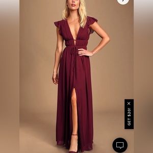Lulu’s Burgundy Ruffled Maxi Dress